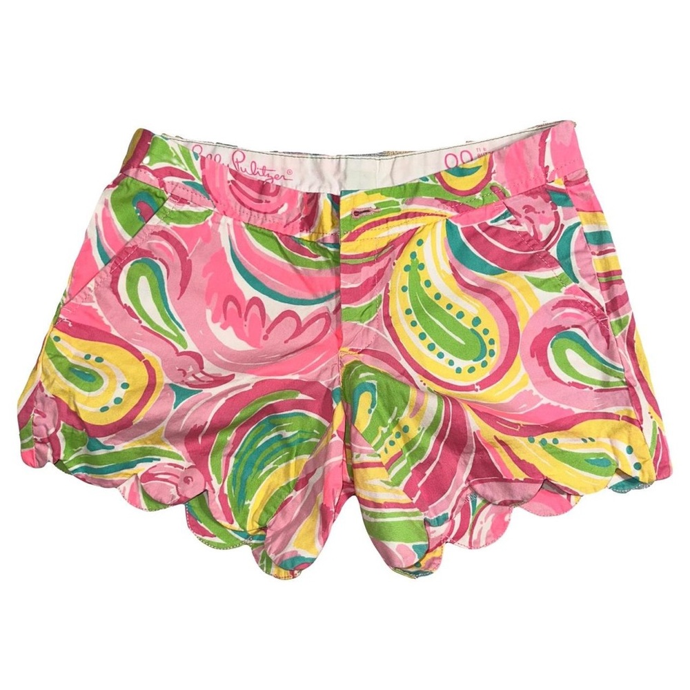 Lilly Pulitzer Buttercup Scalloped Shorts Size 0 Flamingo Paisley Print